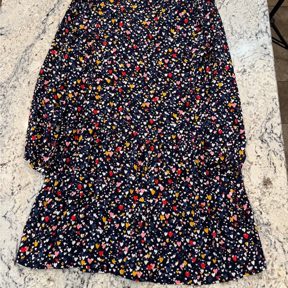LOFT Navy Heart Print Babydoll Dress Medium Long Sleeve Flowy Mini - Picture 11 of 11